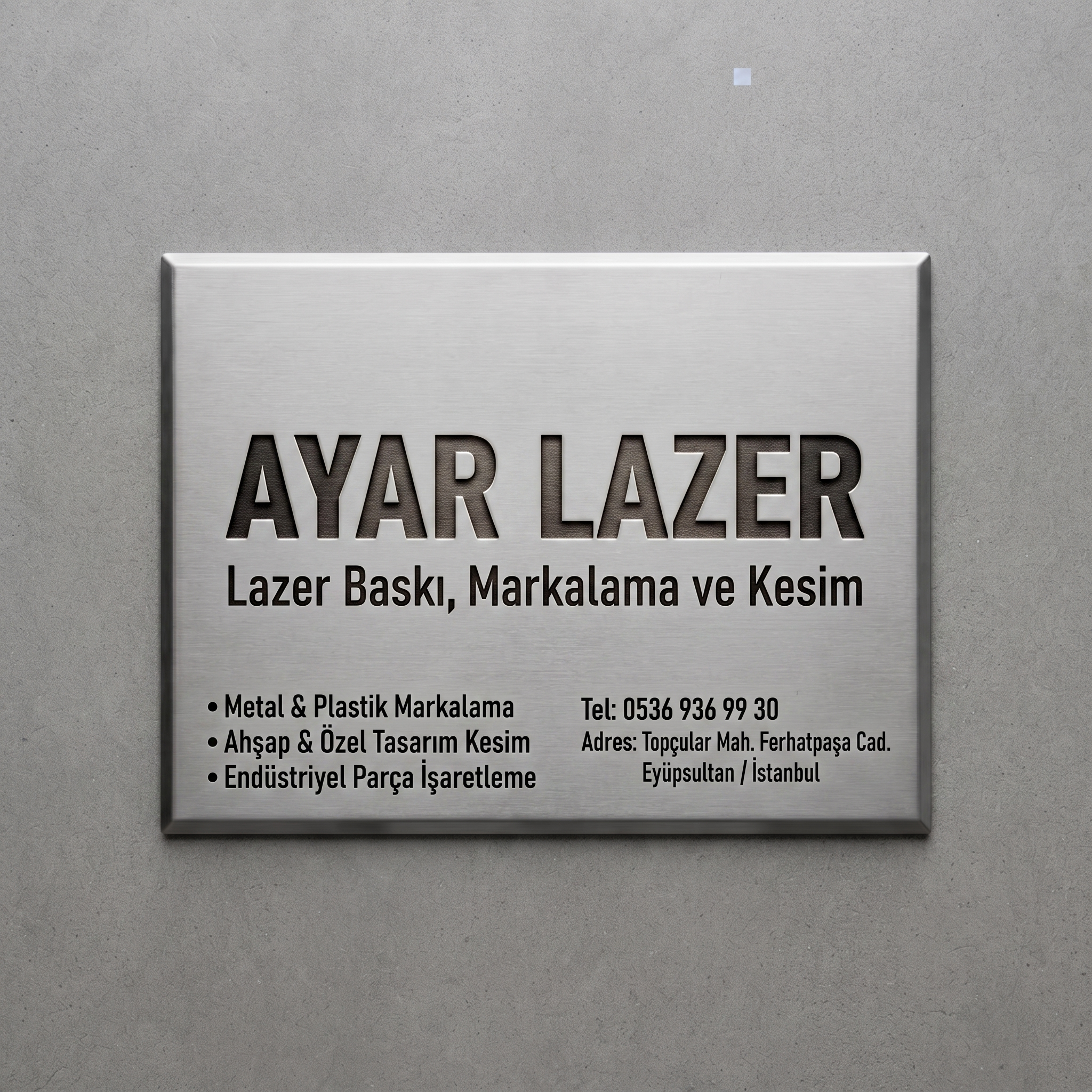 Lazer markalama sonrası işlenmiş metal plaka